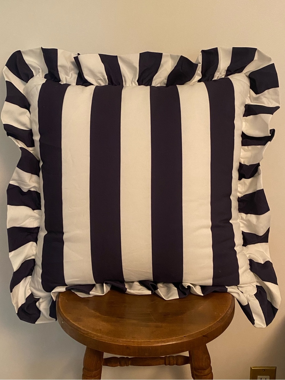 NWT Anthropologie Maeve Striped Ruffle Throw Pillow Navy Blue 20x20